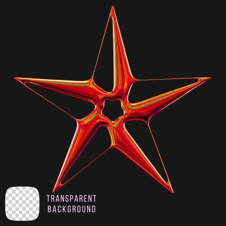 PSD psd cromo metálico y2k estrela forma abstrata renderização 3d