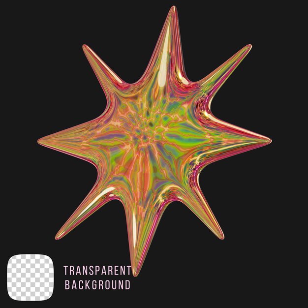 Psd cromo metálico y2k estrella forma abstracta renderización en 3D