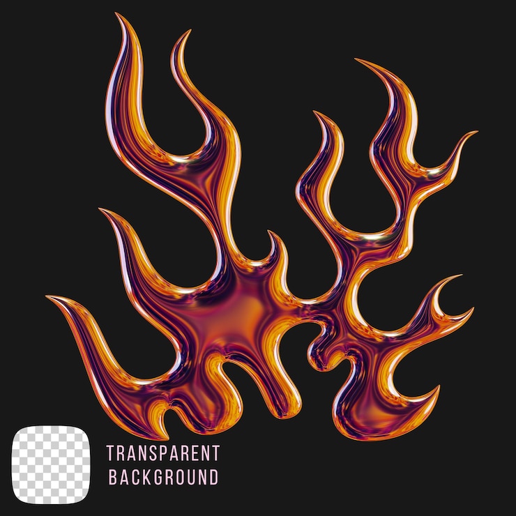 PSD psd cromo metallico y2k fuoco forma astratta rendering 3d
