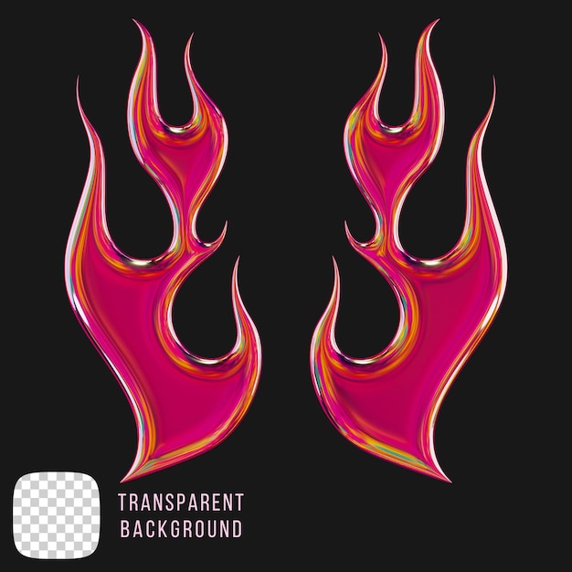 Psd cromo metallico y2k fuoco forma astratta rendering 3D