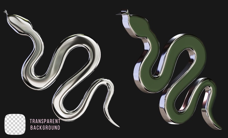 PSD psd cromo metallo stile y2k forma serpente rendering 3d