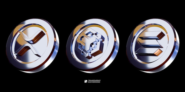 PSD psd crypto coin set xrp bnb solana renderização 3d