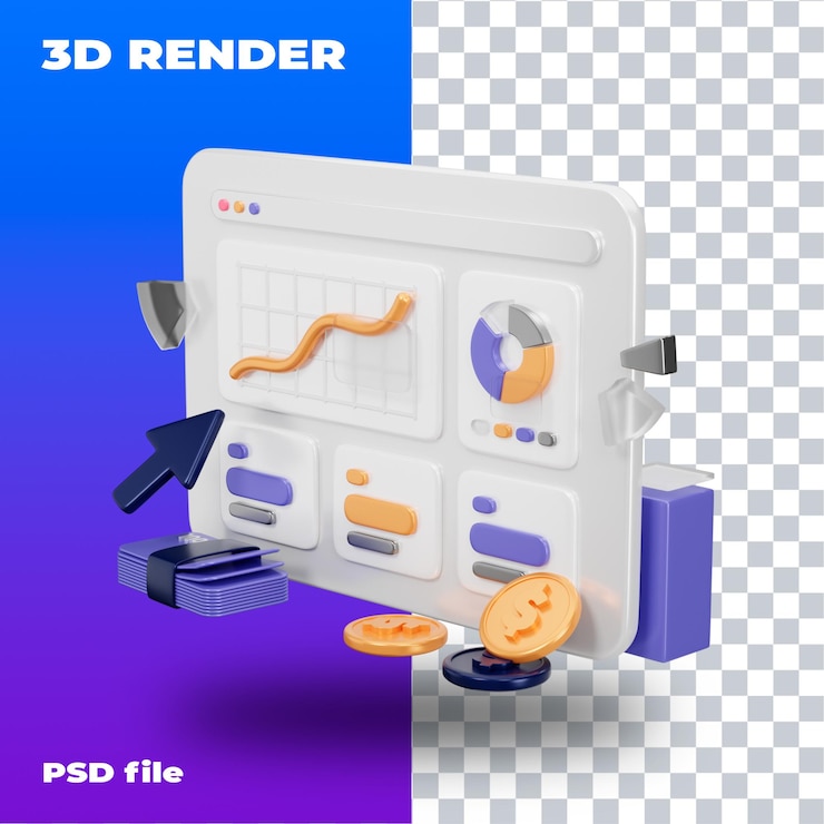PSD psd cuadro de mando financiero ilustración renderizado 3d icono 3d