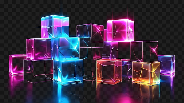 Psd De Cubes Géométriques Lumineux Empilés Et Réarrangés Avec Un Modèle De Conception Artistique De Cadre Tra Neon