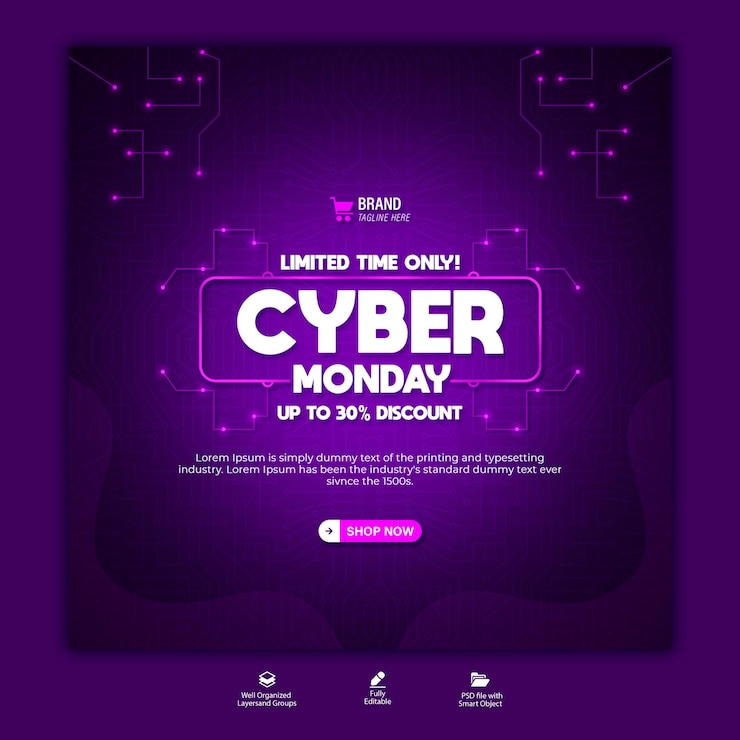 PSD psd cyber lunedì super vendita modello di progettazione di post sui social media