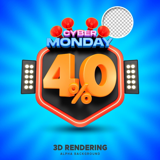 PSD psd cyber monday sale 40 por cento renderização 3d com fundo alfa