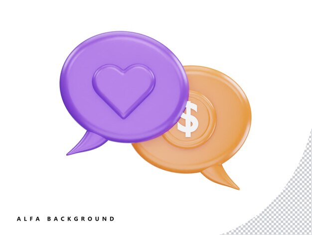 PSD Dabble chattare con amore e dollaro con icona vettoriale 3d in stile minimal cartoon