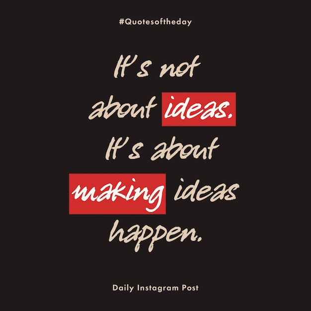 PSD Daily qoutes su sfondo nero modello di post Instagram