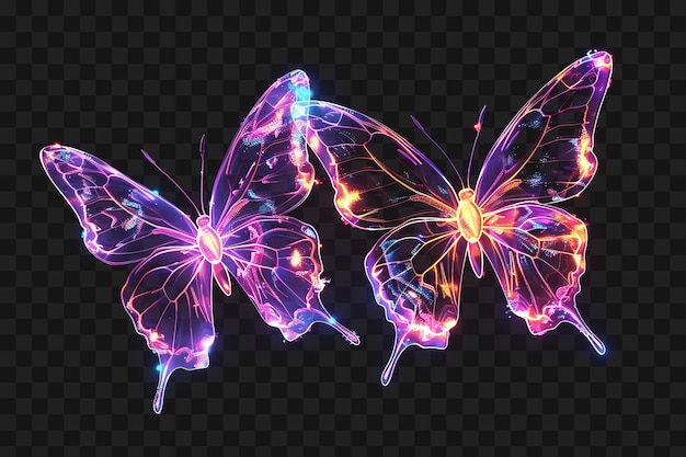 Psd de borboletas de néon brilhantes voando e voando com um modelo de design de arte de moldura de néon Tran