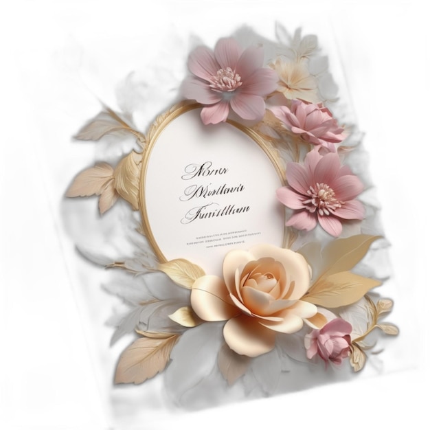 Psd de cartão de desenho floral sobre fundo branco
