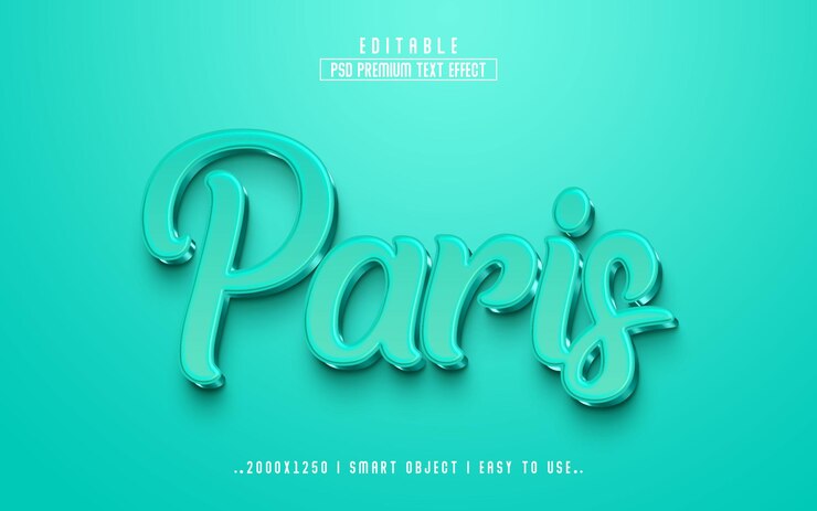 PSD de efeito de texto editável 3d de Paris com fundo premium