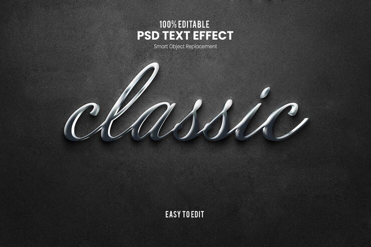 PSD psd de efeito de texto prateado clássico