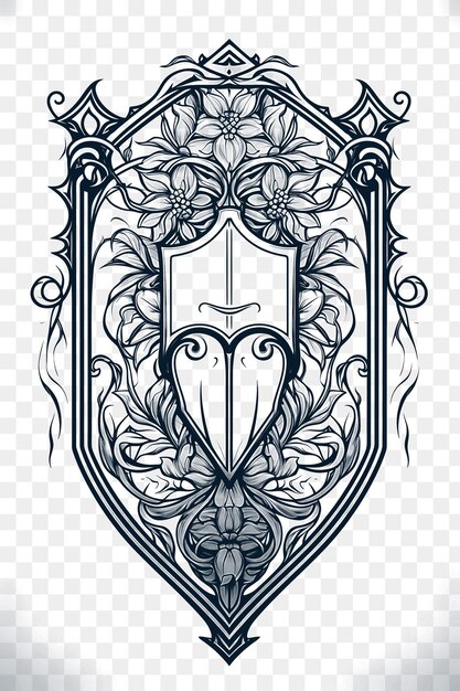 PSD psd de espada e escudo quadro representando espadas cruzadas e uma t-shirt de escudo tatuagem de arte outline tinta