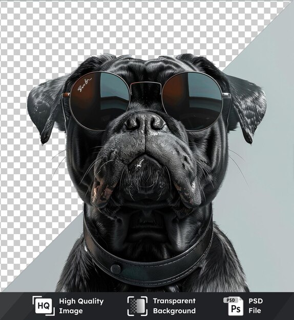 PSD psd de fundo transparente de cão bulldog com óculos de sol e colarinho de couro