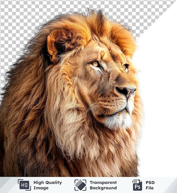 PSD psd de fundo transparente de um leão isolado com orelhas, olhos e nariz castanhos