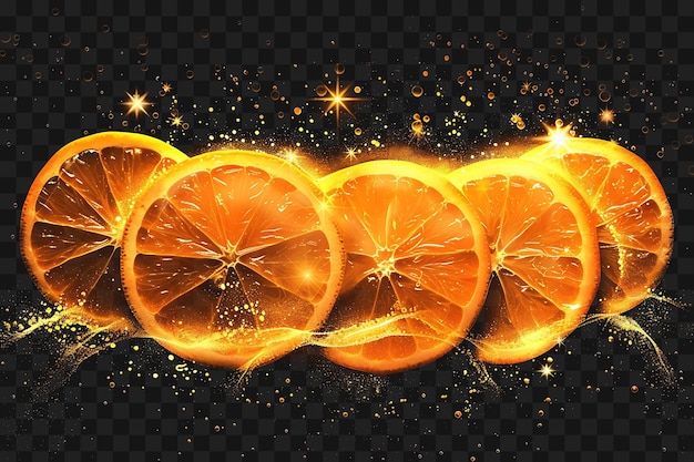PSD psd de glowing orange sunrise mimosa com cascading orange slices um design de contorno de neon glow y2k