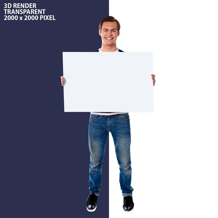 PSD psd de homem de publicidade mostrando cartaz para anúncios com fundo transparente