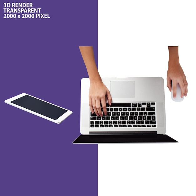 PSD de homem usando laptop ou laptop com moblies