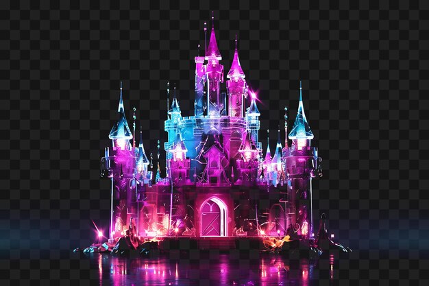 PSD psd de shimmering gummy bear castle construído com fragmentação de goma y2k glow neon desenho de contorno