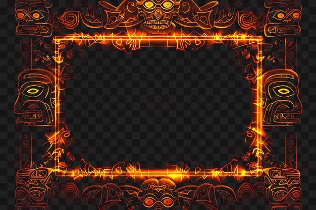 Psd de totem tribal arcane frame com intrincados totem pólos e tri contorno neon colagem estilo de arte