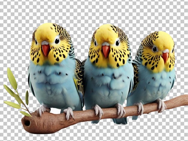 Psd de um 3d três budgies estão no covil