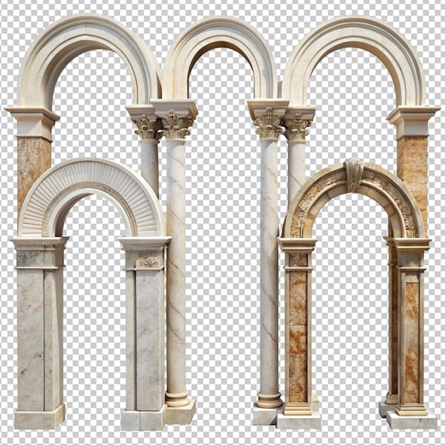 PSD psd de um conjunto 3d de arcos de mármore antigos em fundo transparente