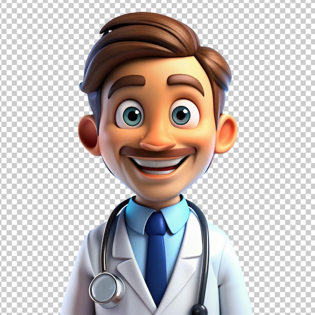 PSD psd de um desenho animado de um médico usando estetoscópio em fundo transparente