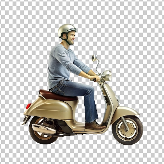 Psd de um homem montando uma scooter em fundo transparente