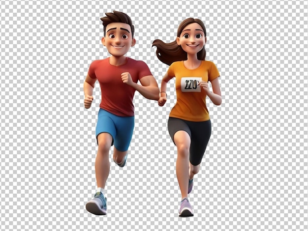 Psd de um personagem de desenho animado 3d de um casal correndo em fundo transparente