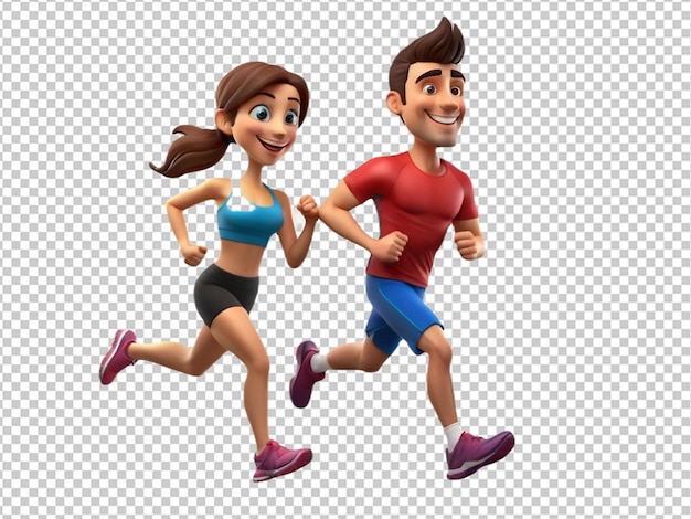 PSD psd de um personagem de desenho animado 3d de um casal correndo em fundo transparente