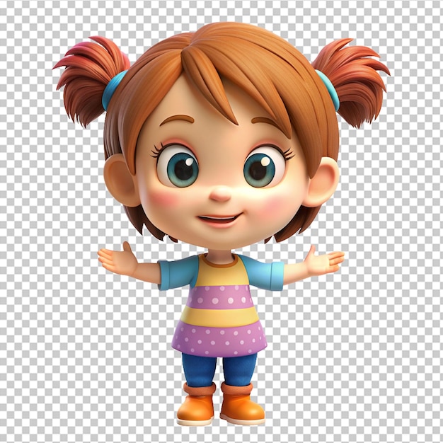 PSD psd de um personagem de desenho animado de menina bonita em fundo transparente