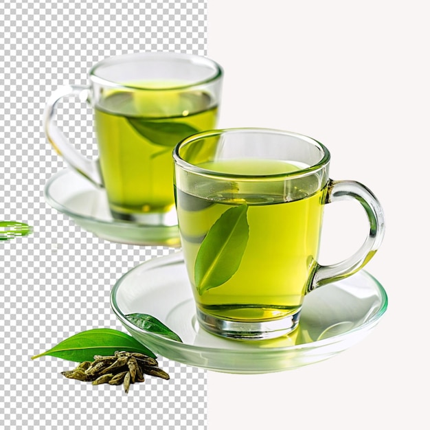 PSD psd de um saboroso chá verde em copos de vidro em fundo transparente