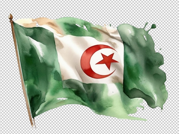 Psd de uma arte aquarela de uma bandeira da argélia em fundo transparente
