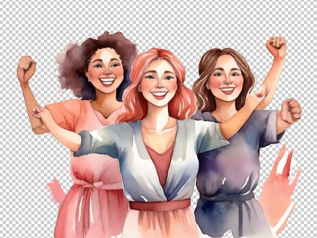 PSD psd de uma arte de aquarela de um grupo de mulheres conceito de dia de mulheres