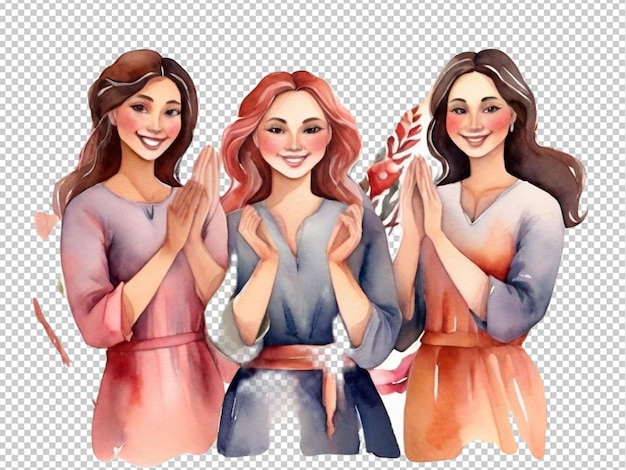 PSD psd de uma arte de aquarela de um grupo de mulheres conceito de dia de mulheres