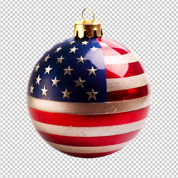 PSD psd de uma bola de natal com bandeira americana em fundo transparente