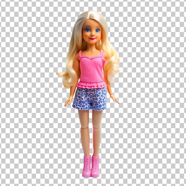 PSD psd de uma boneca barbie tão bonita vista de corpo inteiro em fundo transparente