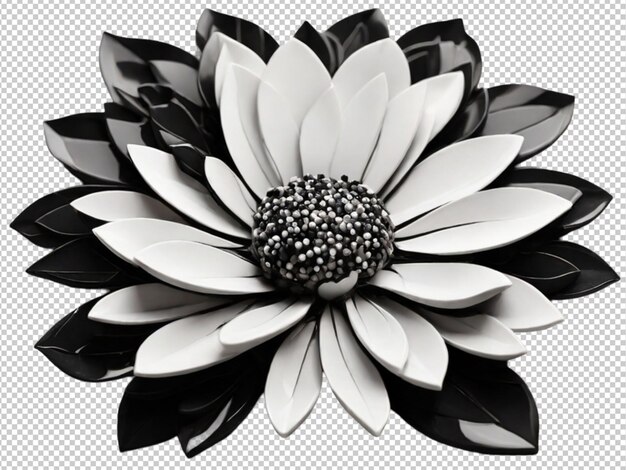 Psd de uma flor de mosaico preto e branco de fundo transparente