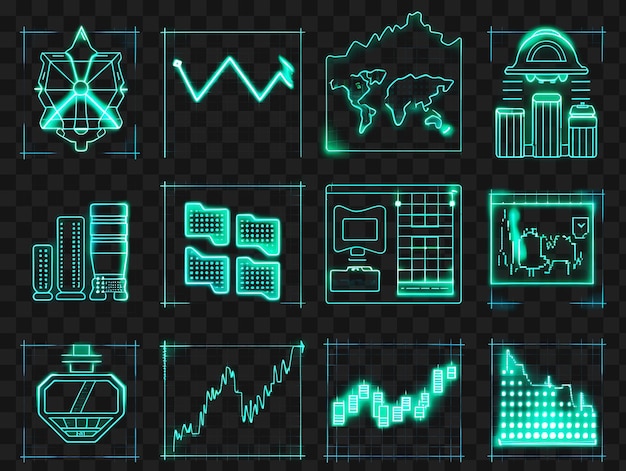 PSD psd de vários indicadores de negociação ícones com efeito cintilante esboço y2k t-shirt transparente web