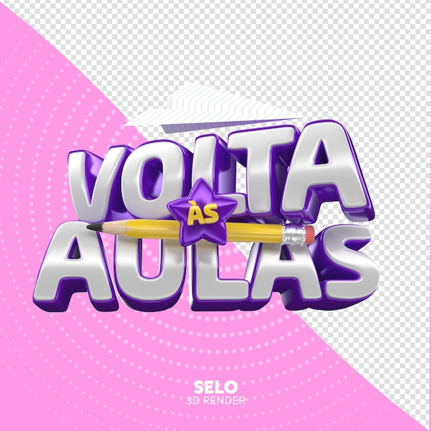 Psd de volta à renderização de etiqueta 3d da escola