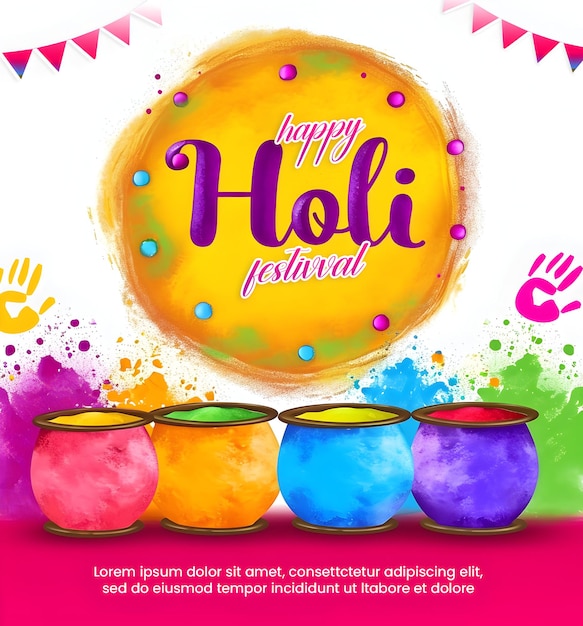 PSD Decoración de Holi feliz con el texto editable de Holi para el diseño de la invitación de la fiesta de Holi