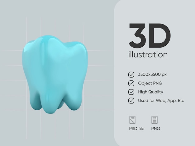 PSD del modello di dente dentale blu rendering 3d su sfondo isolato