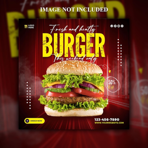 PSD psd deliciosa hamburguesa y menú de comida diseño de plantilla de publicación de banner de redes sociales