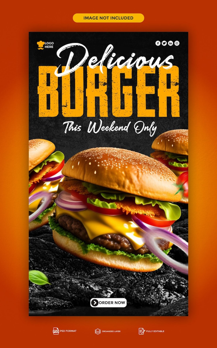 PSD psd delicioso hambúrguer e menu de comida instagram e design de modelo de história do facebook