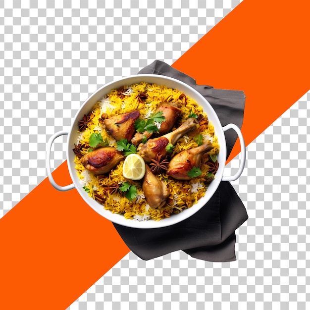 PSD psd delicioso pollo biryani con rebanadas de verduras en un cuenco sobre un fondo transparente