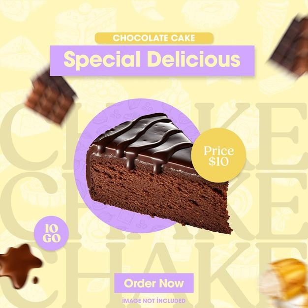 PSD Delicious Chocolate Brownie Design de typographie pour les médias sociaux et le modèle de poste Instagram
