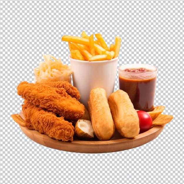 PSD psd delicious fried chicken with french fries isolated on transparent background