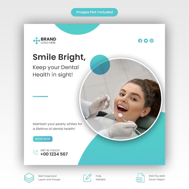 PSD dentista e assistenza sanitaria social media e modello di banner