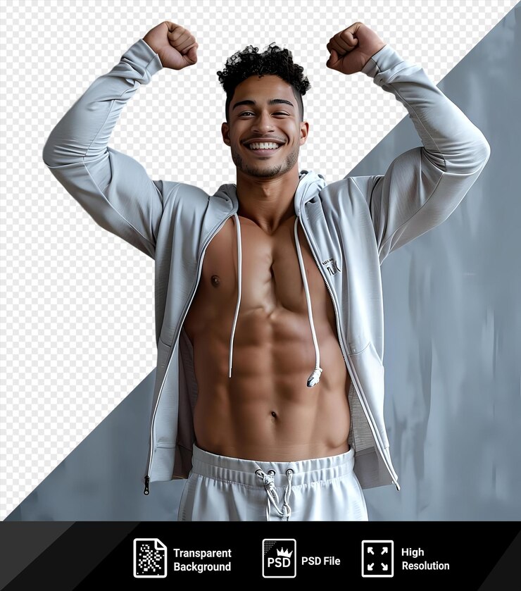 PSD psd deportista alegre posando para la cámara antes del entrenamiento al aire libre png psd