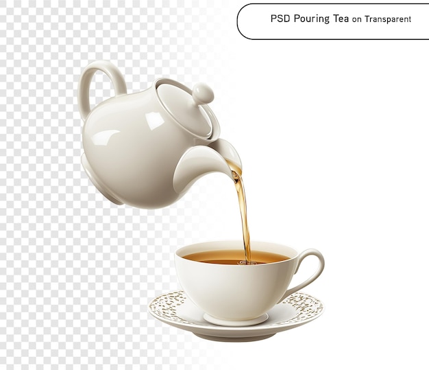 psd derramando chá em xícara em fundo transparente png